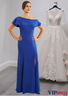 One Shoulder Ruffle A-Line Mother of the Bride Dress with Split Hem