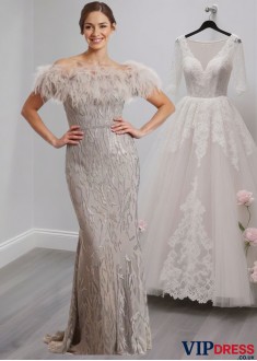 Embroidered Feather Mother of the Bride Dress – Sleeveless Sheath Gown