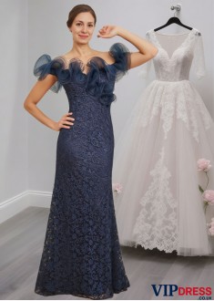 Sleeveless Ruffled Lace Mother of the Bride or Groom Dress with Scoop Neck