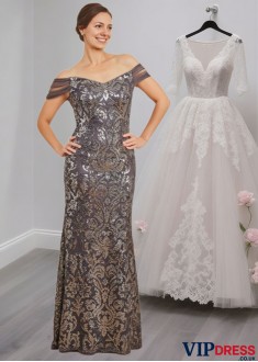 Lace Mother of the Bride Dress with Sequins and Beads – Floor Length Gown