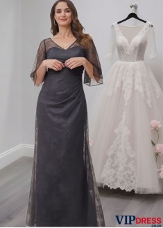 Lace V Neck Floor-Length Mother or Grandmother of the Bride Dresses
