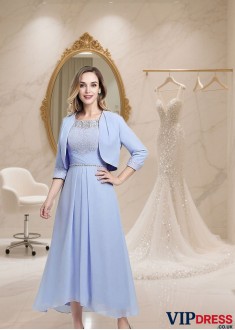 Mother of the Bride Chiffon Outfits – Half Sleeve Asymmetrical A-Line