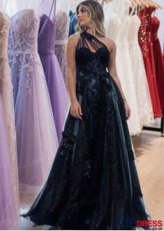 Sparkly One Shoulder Evening Dress for Teens 2025 – High Slit Lace Formal Gown