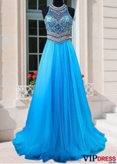 Affordable Jewel Neck Prom Dress – Elegant Tulle A-Line Evening Gown