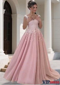 Long Prom Evening Women Dress – Tulle A Line Gown with Appliques