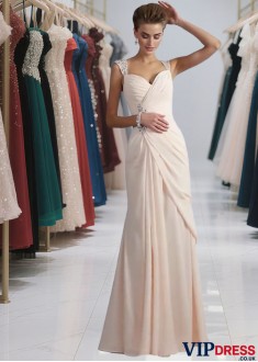 Elegant Chiffon Long Prom Evening Dress with Straps and Beaded Sheath Silhouette