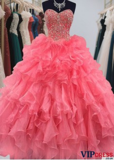 Sweetheart Beaded Organza Ball Gown Long Prom Dress