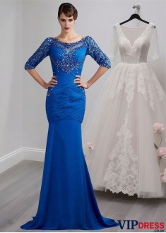 Chiffon Half Sleeves Trumpet Mother of the Bride Dress with Sweep Train
