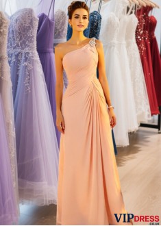 One Shoulder Chiffon Long Prom Dress – Prom Gowns with Beading