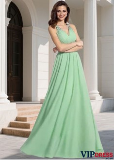 Shop Best Long Prom Dresses – V Neck Beaded Floor Length Gown