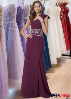 One Shoulder Chiffon Prom Dress UK – Evening Gowns With Beaded