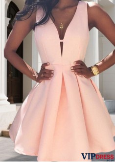 Short Satin Homecoming Prom Dresses – V Neck A Line Mini Party Dress