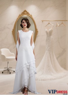 White Chiffon Sleeveless Mother of the Bride Dress - Sheath Evening Gown
