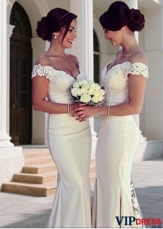 Off-The-Shoulder Bridesmaid Dresses and Mermaid Sweep Train Gowns