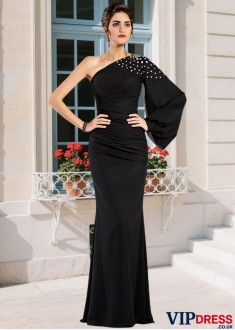 Chiffon Mother of the Bride Dress with One Shoulder and Long Sleeves