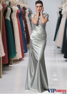 Sexy Off-the-Shoulder Silk Satin Sheath Evening Dress – Elegant Floor-Length Gown