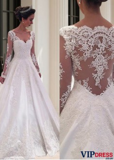 V Neck Satin Ball Gown Wedding Dress