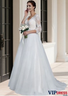 3/4 Sleeve A-Line Wedding Dress