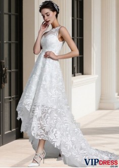 Asymmetrical Lace Wedding Dress Scoop Neck Sleeveless