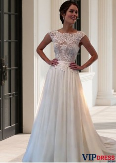 A Line Lace Beach Wedding Dress