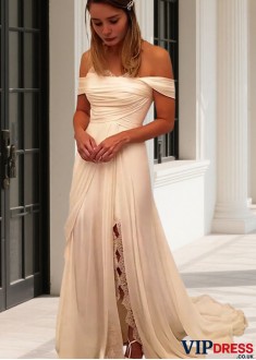 Chiffon A-Line Bridal Gown with Off-Shoulder Ruffles Sleeveless Design