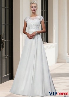 Short Sleeve Empire Waist Chiffon Wedding Dress