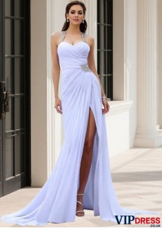 Chiffon Straps Sheath Wedding Dress with Chapel Train