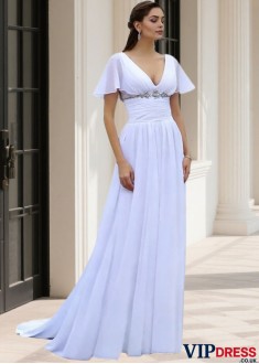 A Line Chiffon Wedding Dress with Ruffles