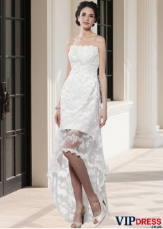 Strapless Lace Beaded Asymmetrical Beach Short Wedding Dress