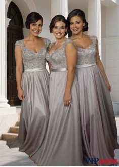 V-Neck Chiffon Bridesmaid Dress with Beading Floor Length Gowns
