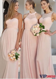 Long Sleeveless A-Line Bridesmaid Dress | Floor-Length Ruched Gowns