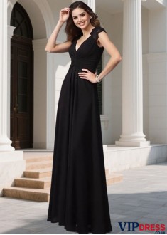 Black V-Neck Sleeveless Empire Waist Bridesmaid Dresses