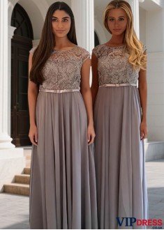 Chiffon Floor Length Bridesmaid Dress Sleeveless Gown with Appliques