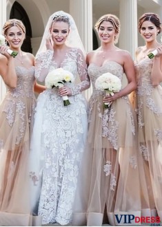 Romantic Tulle Sweetheart Applique Bridesmaid Dress – Sleeveless A-Line Floor Length Gown