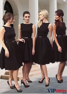Scoop Neck Satin Bridesmaid Dress | Sleeveless Knee Length Dress Online
