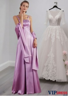 Floor Length Spaghetti Strap A-Line Mother of the Bride Dress with Beading