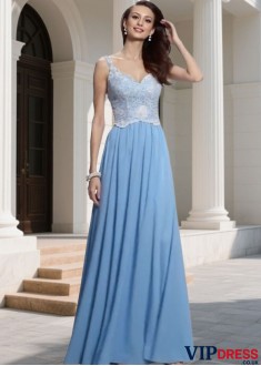 Elegant Chiffon V-Neck Lace Sleeveless Bridesmaid Dress – Floor-Length A-Line Gown