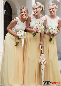 Scoop Neck Sleeveless Chiffon Bridesmaid Dress – Elegant A Line Gown