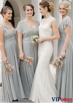 Elegant Chiffon Sleeveless A-Line Floor Length Bridesmaid Dress