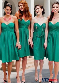 Short Chiffon Bridesmaid Dress – Sweetheart Neck Sleeveless A-Line Wedding Party Dress