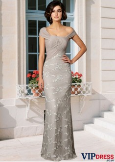 Elegant Off Shoulder Applique Chiffon Mother of the Bride Dress