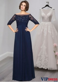 Off The Shoulder Floor Length Mother of the Bride Dress with Beading
