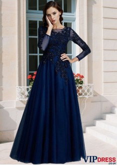 Long Sleeve Tulle A-line Mother of the Bride Gown