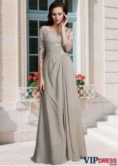 Chiffon Scoop Neck Applique Mother Dress