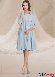 Elegant Knee-Length Chiffon Mother of the Bride Dress with Scoop Neckline