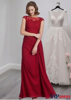Scoop Neck Chiffon Floor-Length Sheath Mother of the Bride Dress with Ruffles