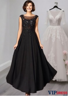 Sleeveless Chiffon Applique A Line Floor-Length Mother of the Bride Dress