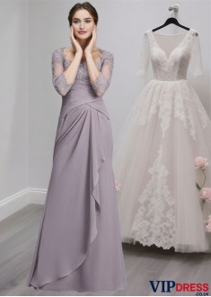 Chiffon Floor Length Mother of the Bride Dress Sweetheart and 3/4 Sleeves
