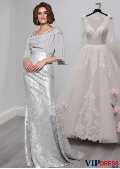 Lace Scoop Neck Mother of the Bride Dress – Trumpet Mermaid Gowns