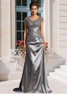 Short Sleeve Beaded Mother of the Bride Trumpet Gown